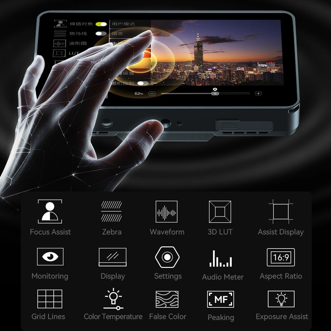 Godox GM6S Pro dokunmatik kontrol ve netleme yardımcıları