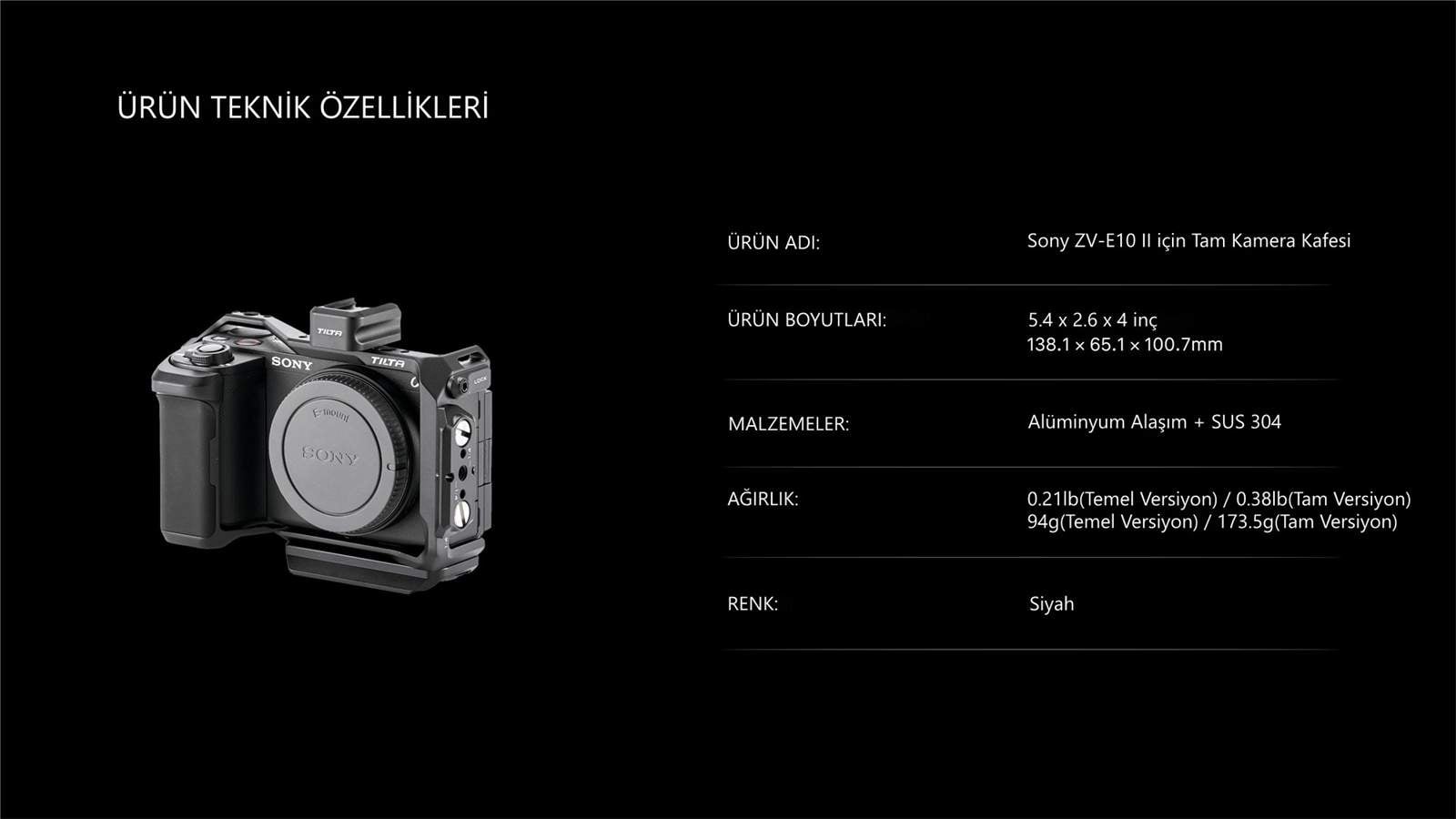 Tilta Sony ZV-E10 II için Tam Kamera Kafesi – Siyah