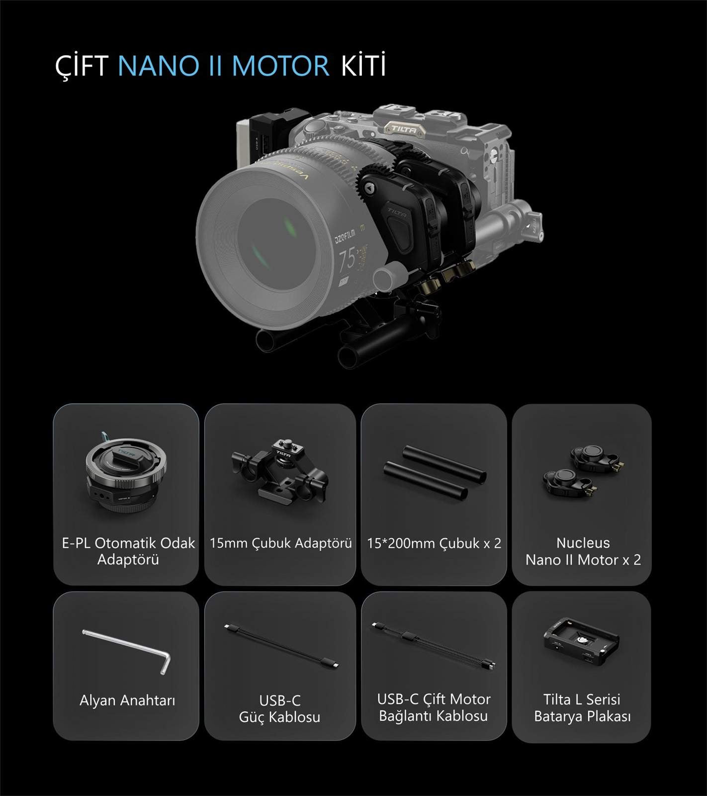 Tilta Nucleus Otomatik Odak Adaptörü (E - PL) Çift Nano II Motor Kiti