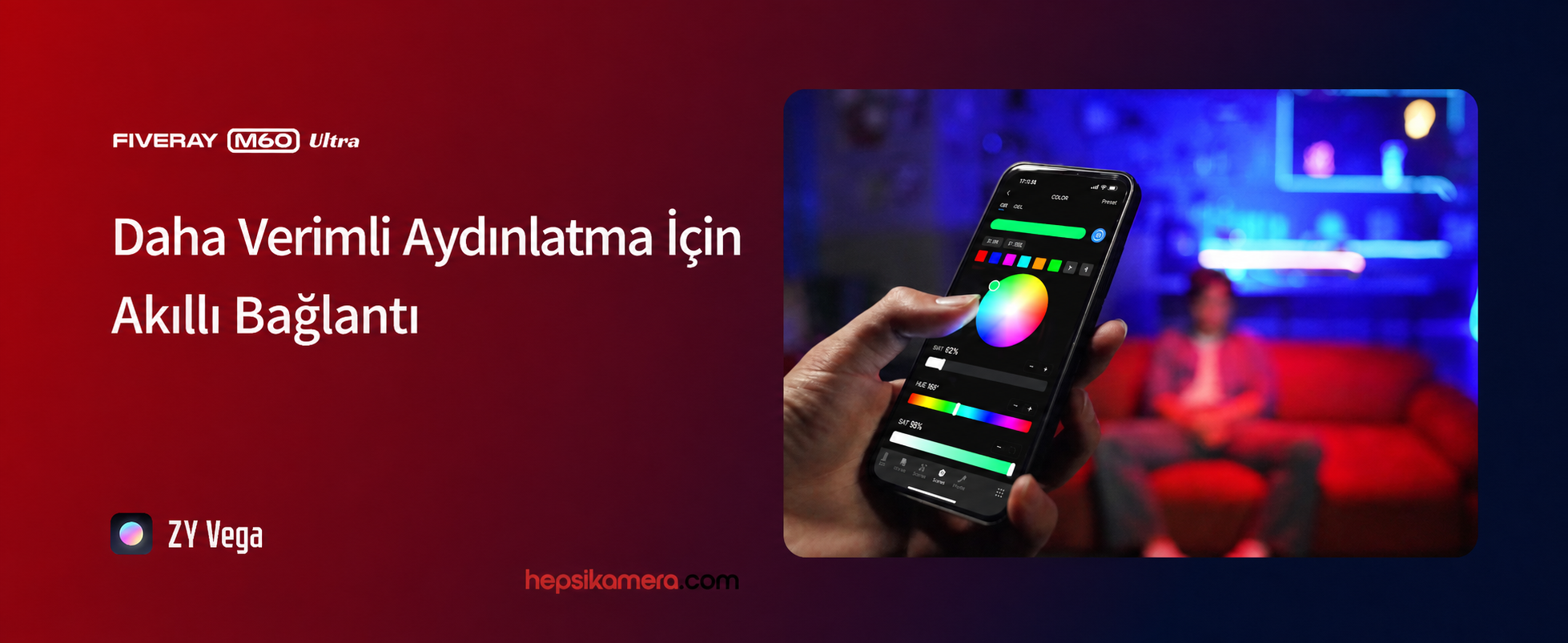 Zhiyun Fiveray M60 Ultra RGB renk kontrolü